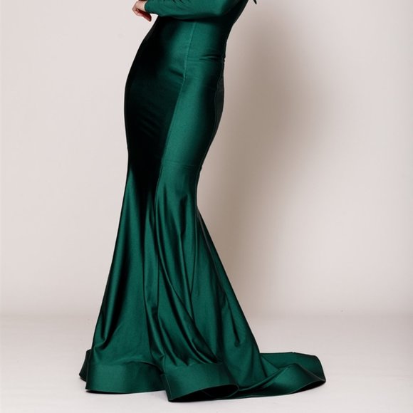 Straight Neck Off Shoulder Evening Dress AC380 - Picture 2 of 4